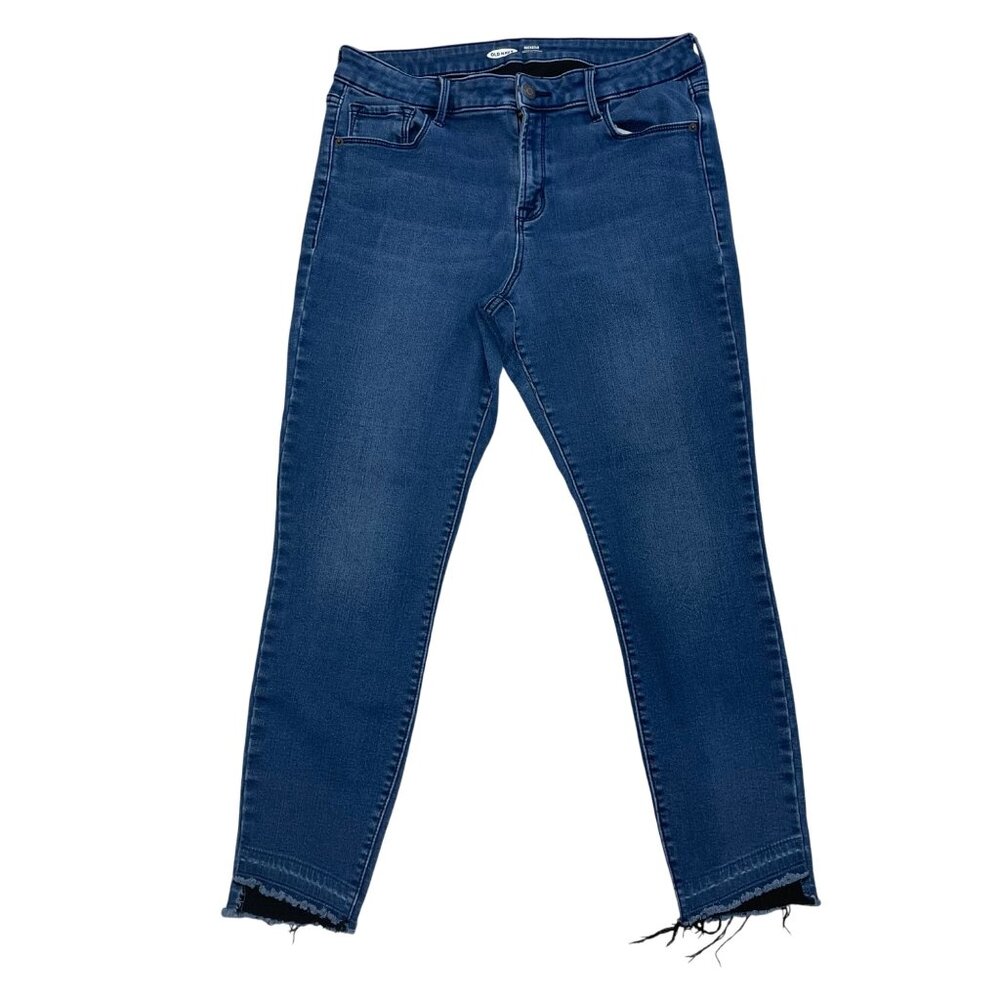 Old Navy Rockstar Super Skinny Jeans Women's‎ Size 12 Raw Hem Built In Warm Blue